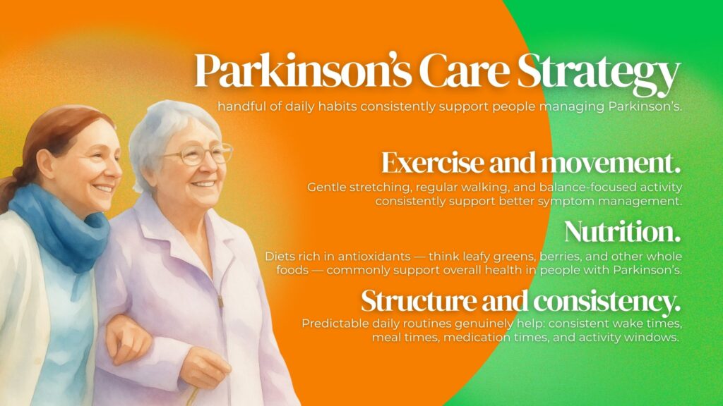 Daily habits like exercise, nutrition, and routine consistency support Parkinson's care at home.