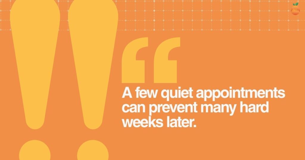 Quote graphic: a few quiet appointments can prevent many hard weeks later